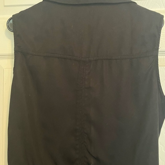 Tahari Black Drawstring Waist Vest Shawl Collar Slit Pockets Back Vent - Picture 7 of 11